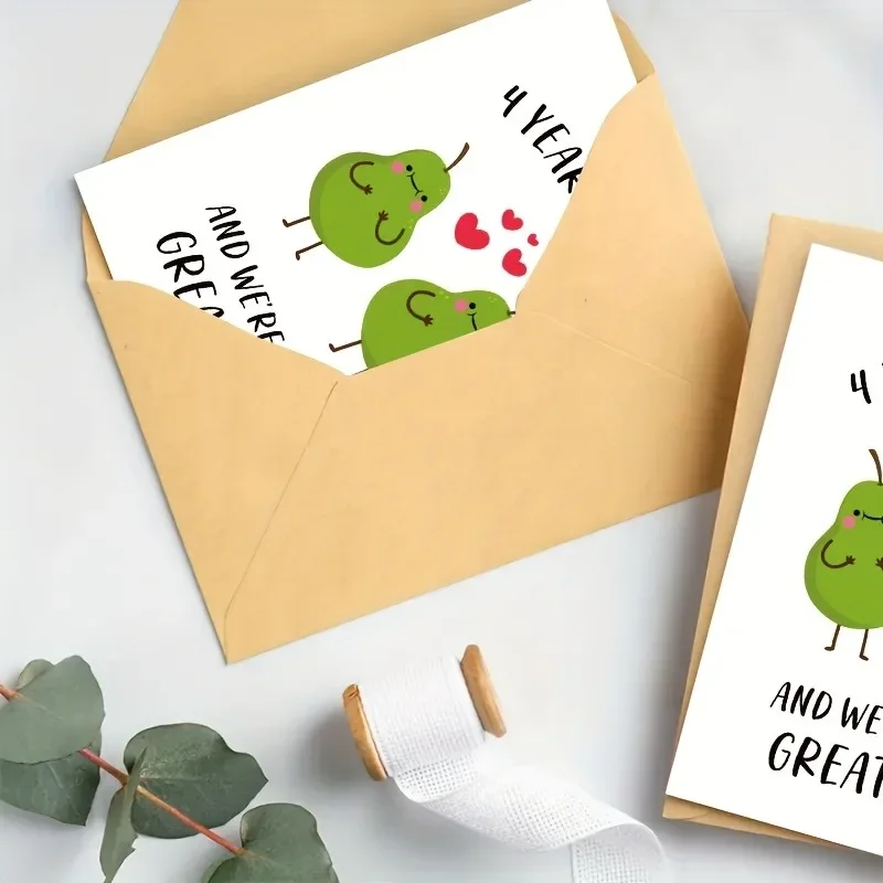 

Fourth Anniversary Commemorative Greeting Card Fun Pear Birthday Gift Decoration Love Card Single Sheet Including Envelope