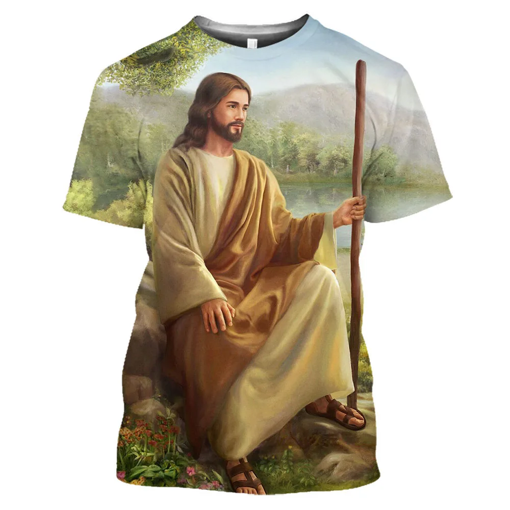 Christ Jesus 3D Printing T Shirt Man Summer O-Neck Short Sleeve Oversized Top Casual Tee Loose Streetwear Harajaku