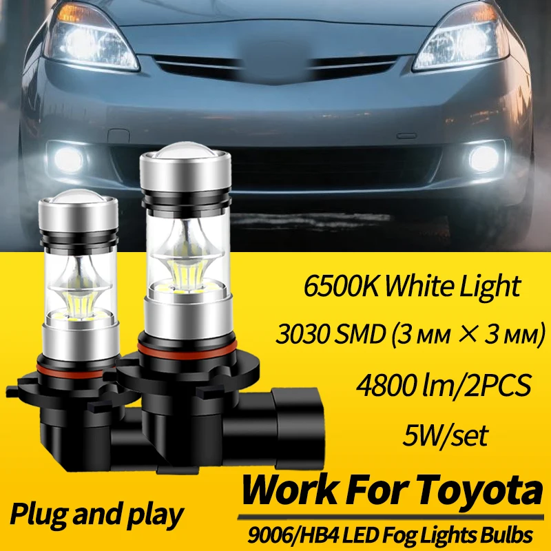 2PCS 9006 HB4 LED Fog Light Bulb Canbus For Toyota Camry 02-05 4Runner 03-09 Corolla 05-08 RAV4 01-05 Tundra 2000-06 Prius 04-09