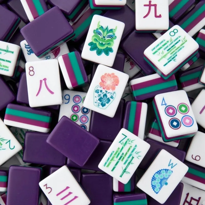 Purple Acrylic American Mahjong Tiles Set Crystal Mahjong Hand Play Home Use Gift with Storage Bag