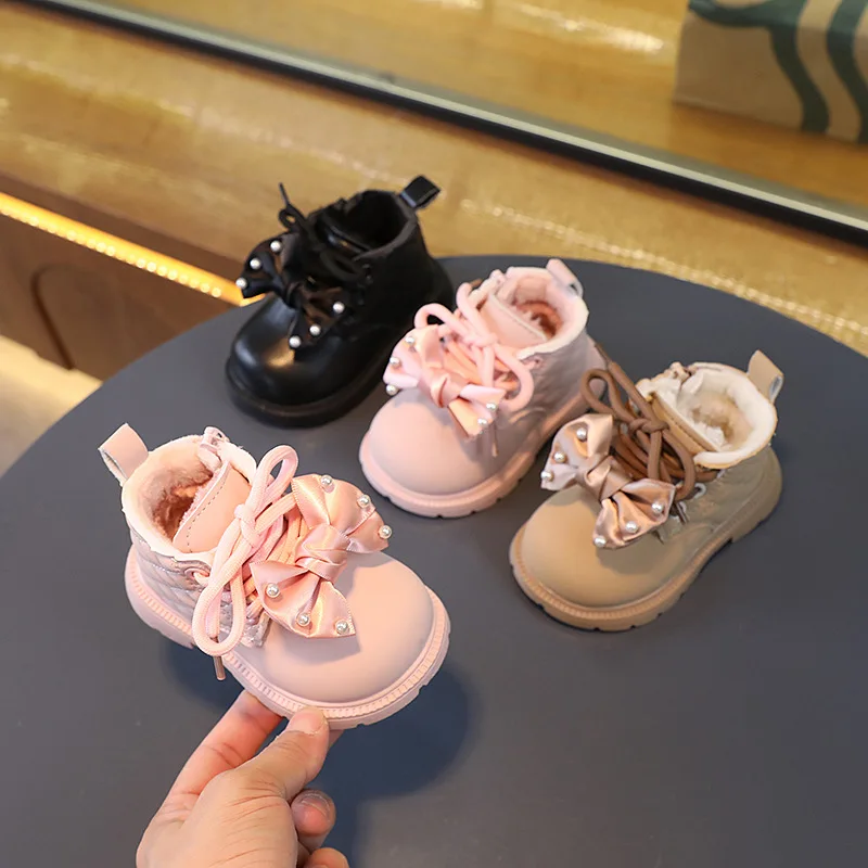 Autumn Winter Kids Boots Warm Plush bowknot Toddler Girls Boots Fashion Clith Children Casual Shoes Baby Girls Boots for Kids