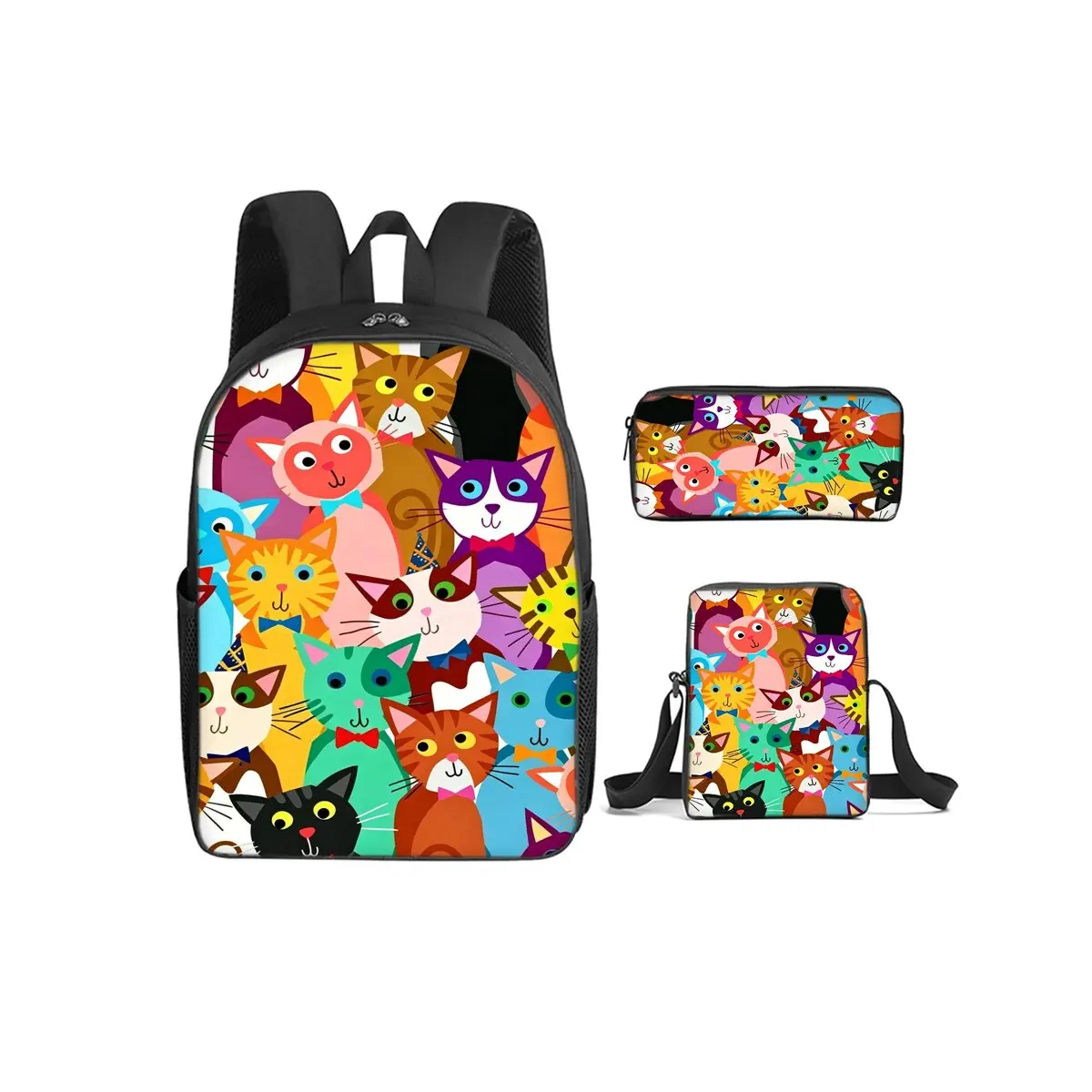 Cute Dachshund Print Cat 3Pcs/Set Backpack with Messenger Bags ,Pencil Bags for Boy/Girl Best Gift Cartoon Student School Bags
