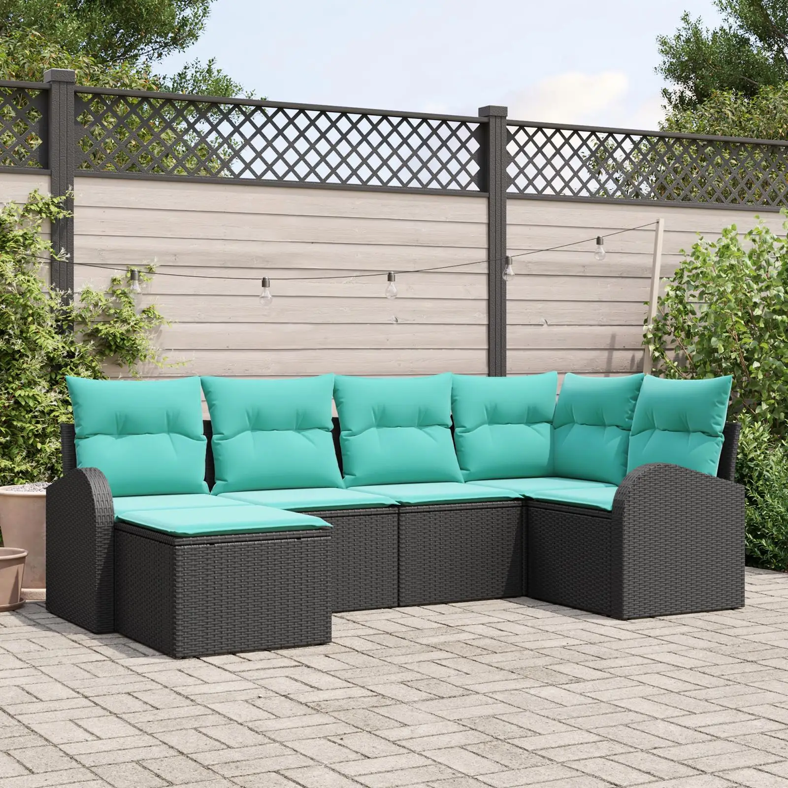 

7 Piece Outdoor Garden Sofa Set with Cushions Black Rattan Furniture Comfortable Modern Patio Seating
