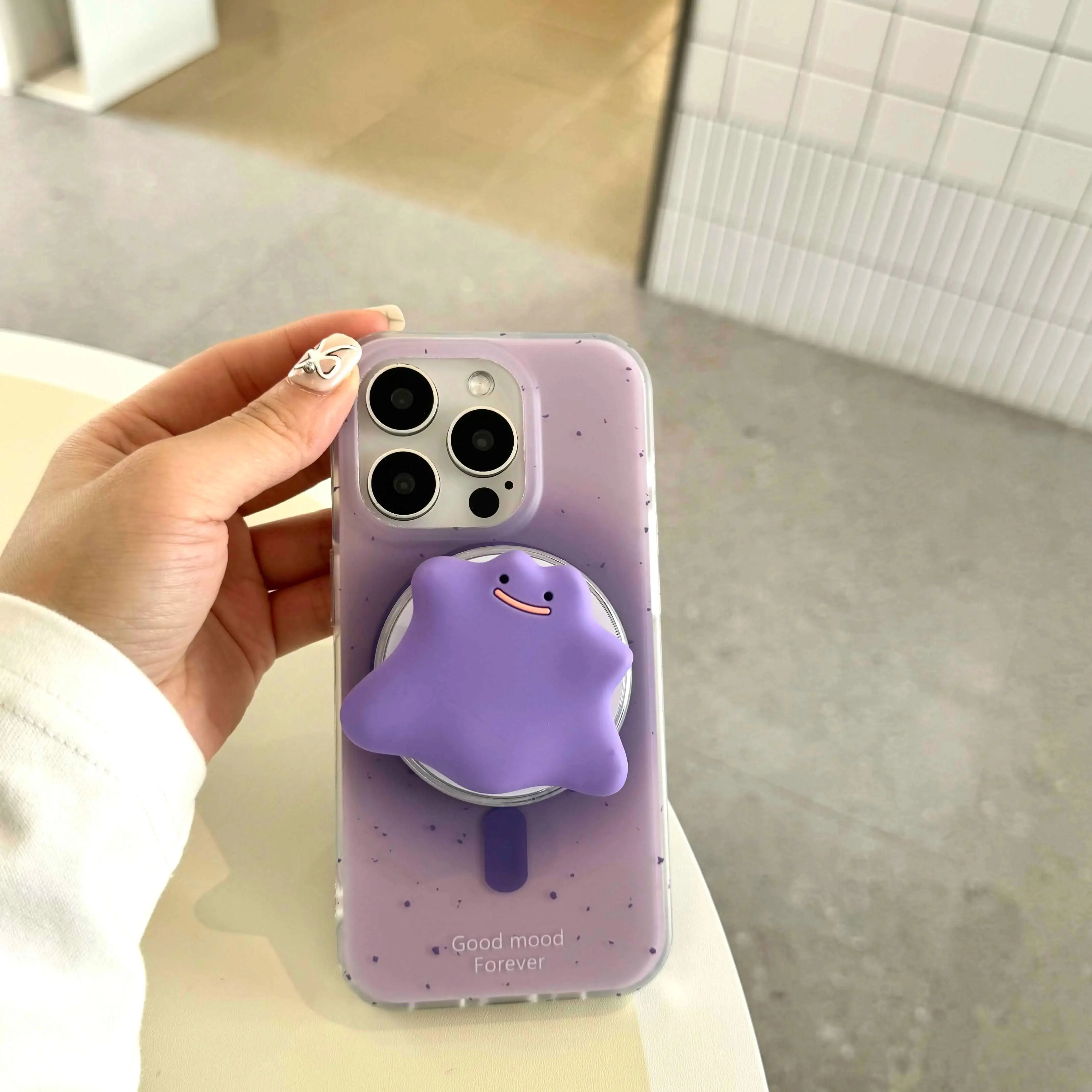 Cute Cartoon Purple Stand Holder Magnetic Fundas For Iphone  Wireless Charging Case Grip Tok Folding Finger Stand Socket view 6