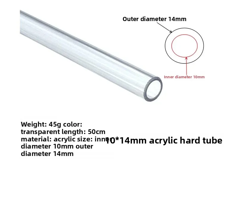 Rigid Acrylic Tube for PC Water Cooling Transparent Hard Tubing OD 14mm ID 10mm 500mm Length for Computer Liquid Cooling DIY