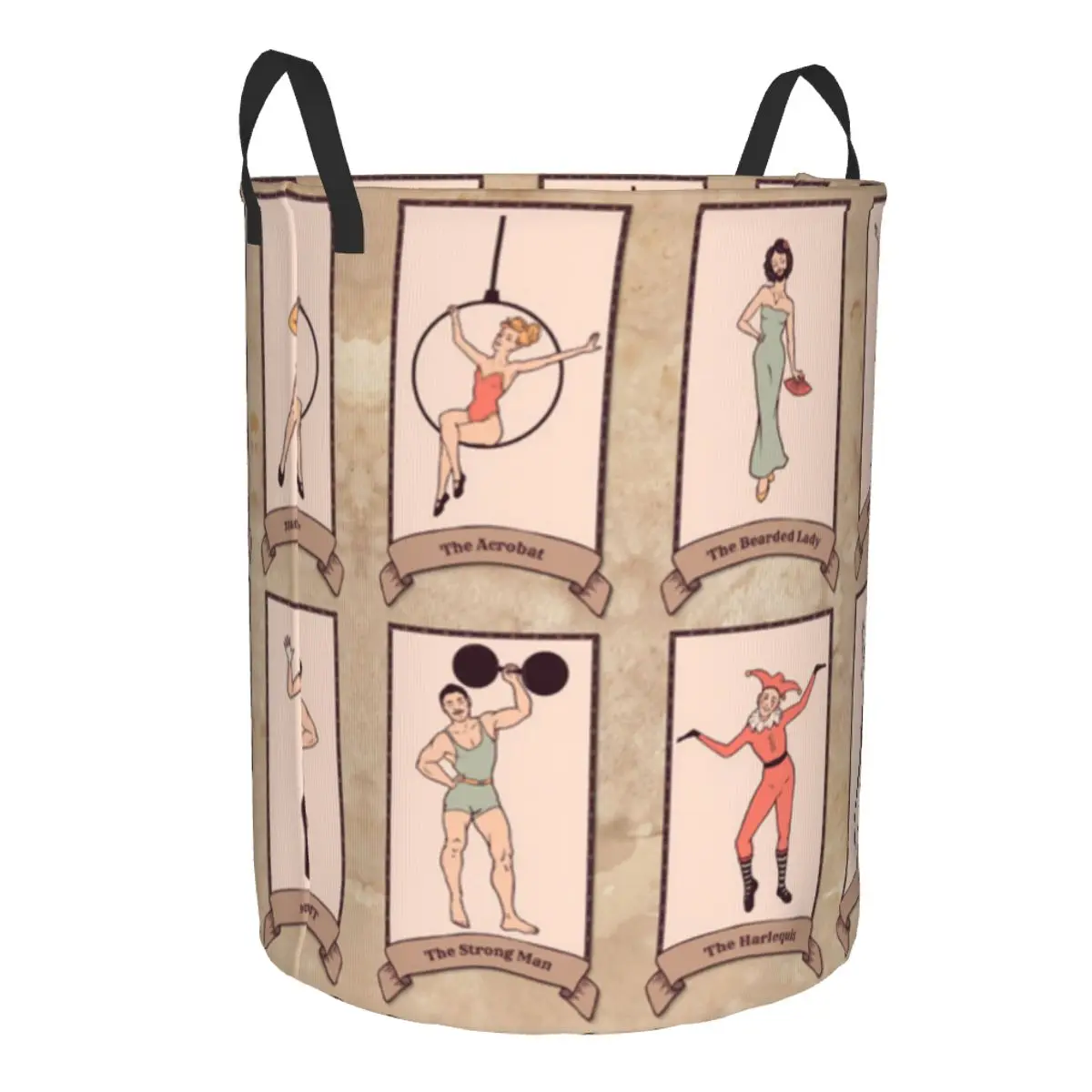 Vintage Circus Characters Acrobat Bearded Gymnast Waterproof Storage Bag Household Dirty Laundry Basket Bucket Clothes Organizer