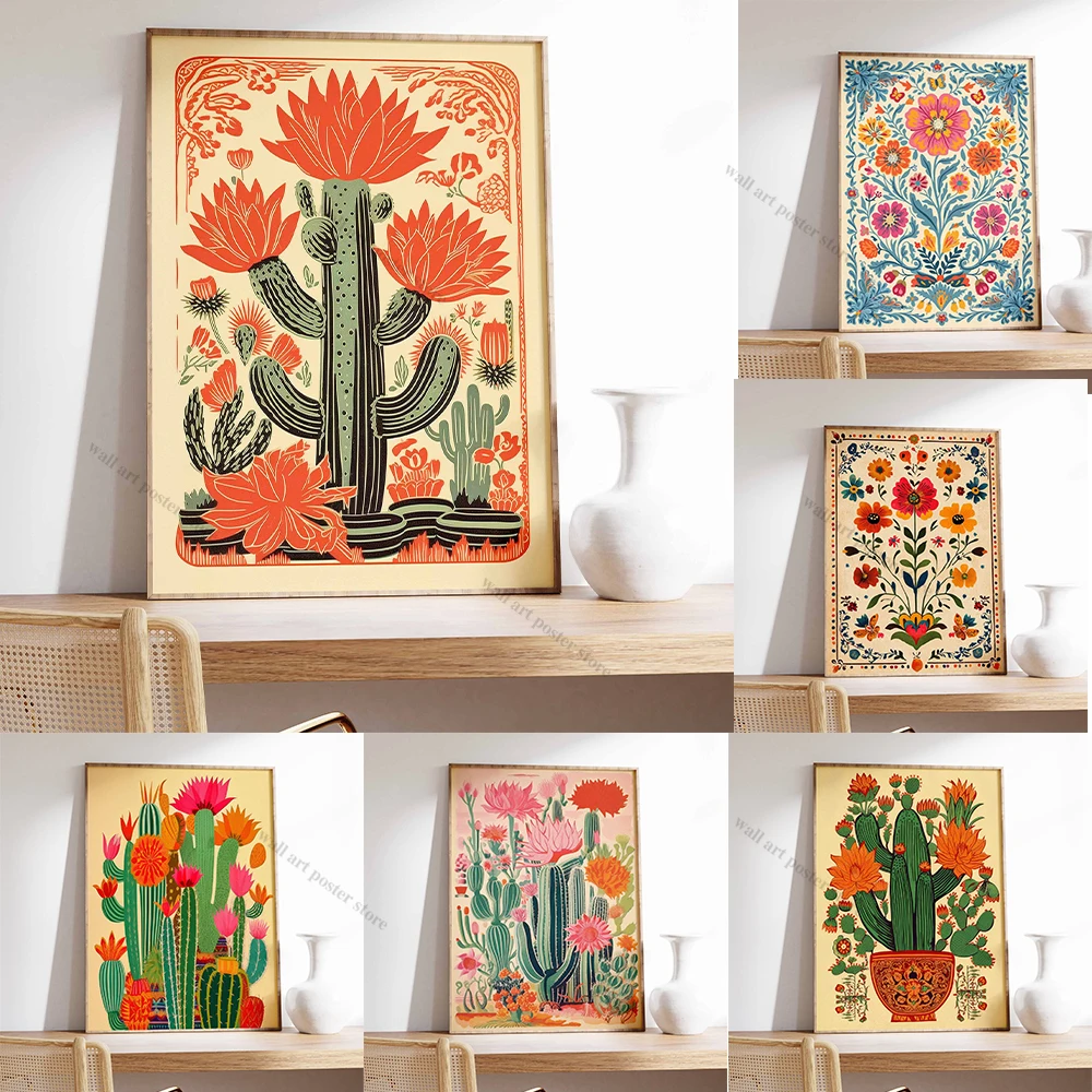 خمر المكسيكي المشارك غرفة ديكور جدار الفن التقليدي اللاتينية ديكور الأزهار طباعة النباتية جدار الفن الاستوائية طباعة الفن اللاتينية هدية #1