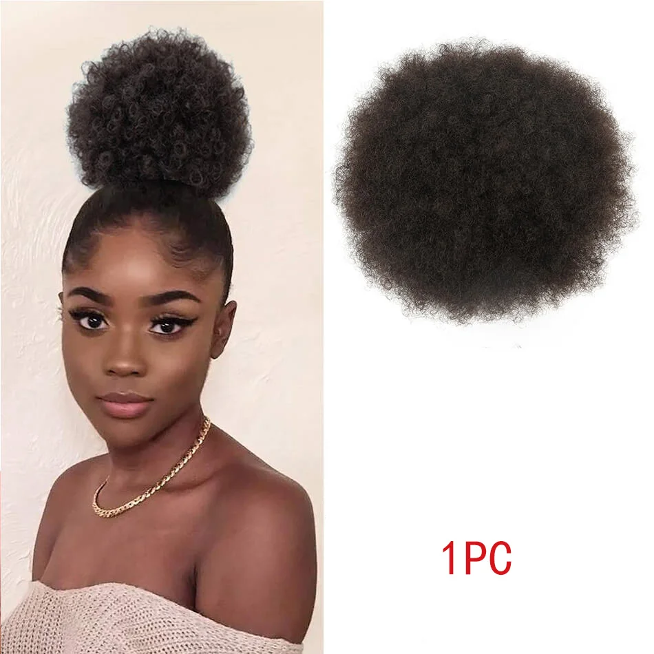 아프로 퍼프 드로스트링 포니테일 짧은 합성 곱슬머리 번 헤어 익스텐션 풍성한 하이 헤어피스 업두 헤어 블랙 여성용