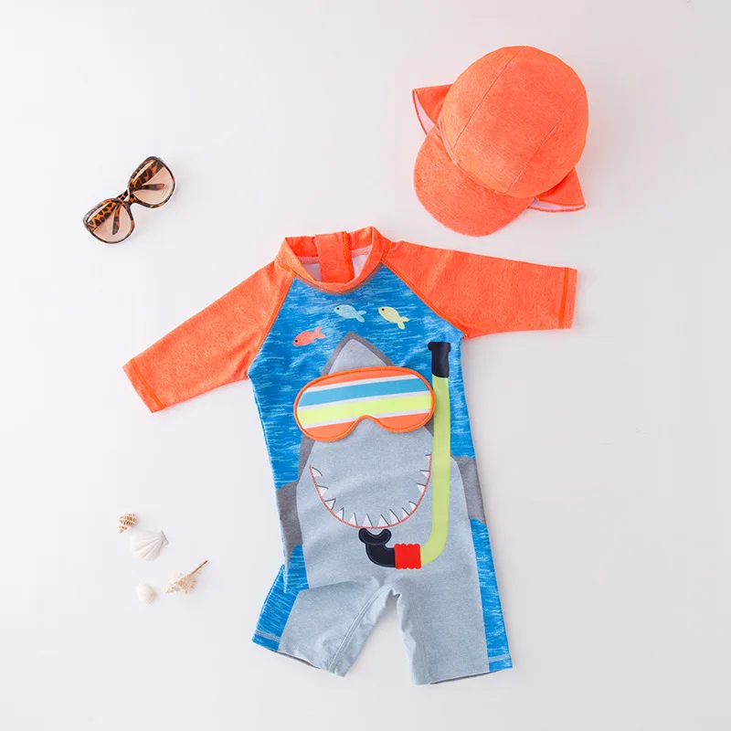 Baby Boys and Girls' Sunscreen Swimwear com boné, Fato de banho de praia, Surf, Criança infantil, Crianças, Crianças, 2024