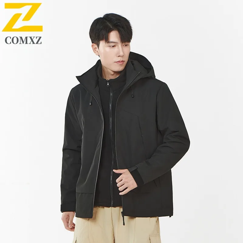 COMXZ سترات شتوية رجالية فاخرة موضة مقنعين المشي لمسافات طويلة تسلق مقاومة للرياح سترة دافئة نمط يومي معطف مريح خفيف الوزن #2