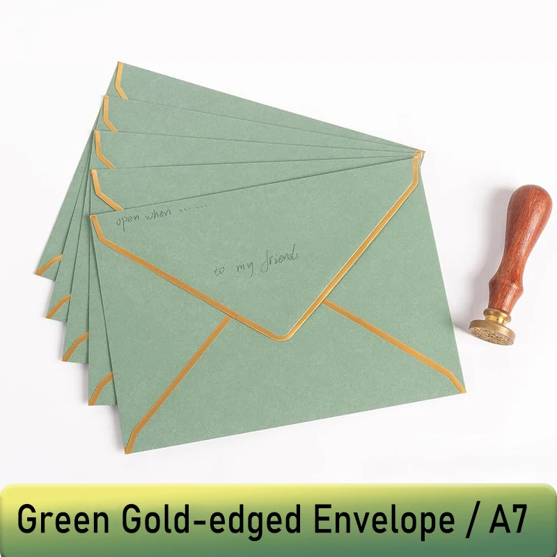Envelope Gilding Green 120g 50pcs/lot A7 133x183mm High-grade Business Postcard Gift Packaging Hot Stamping Wedding Invitation