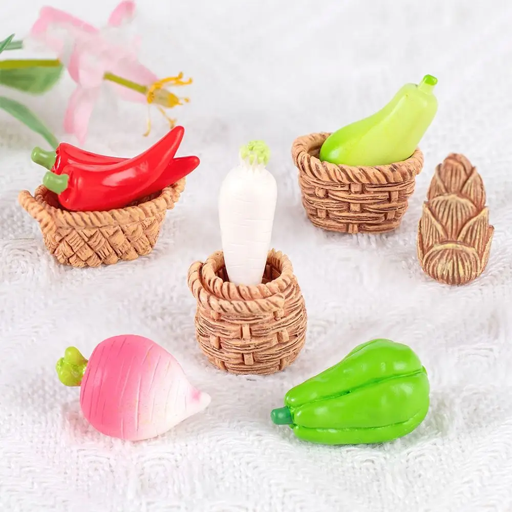 Cute Vegetable Figurines Miniatures Resin Crafts Mini Simulation Vegetable Basket DIY Handicrafts Vegetable Model