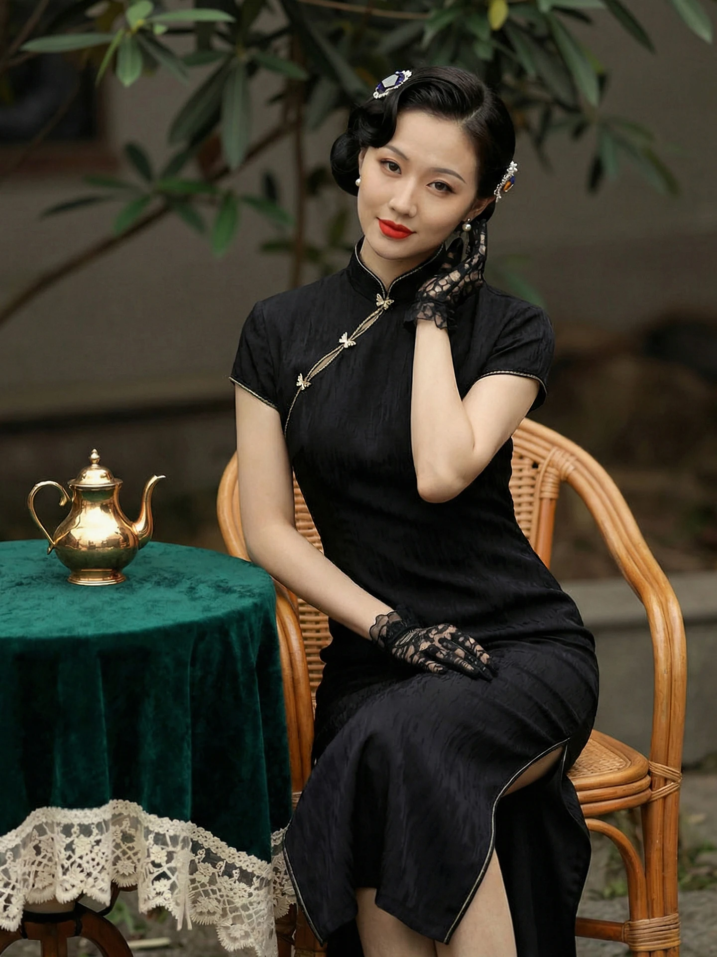 

Черное длинное шелковое платье женское, приталенное, с коротким рукавом, дышащее, повседневное, в винтажном стиле, модное, в китайском традиционном стиле