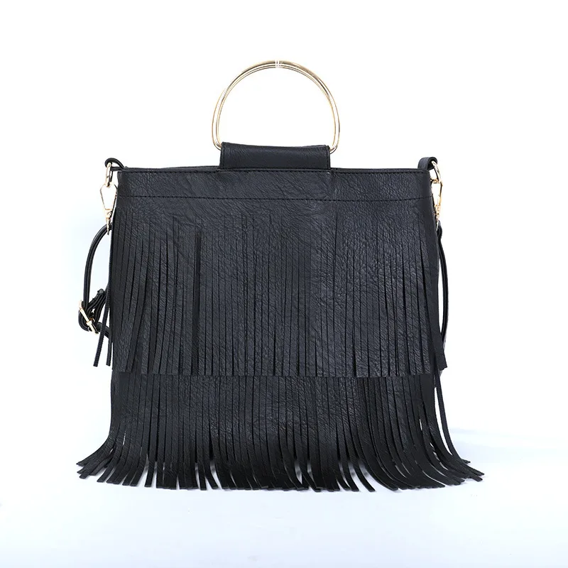 Fashion Leisure Iron Hand Bag Handbag Single Shoulder Crossbody Guangzhou Women\'s Bag Soft Leather Tassel Bag