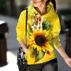 Sunflower Floral 3D Print Hoodie Women Autumn Fashion Casual Long Sleeve Hooded Sweatshirts Streetwear Pullovers Female Clothing