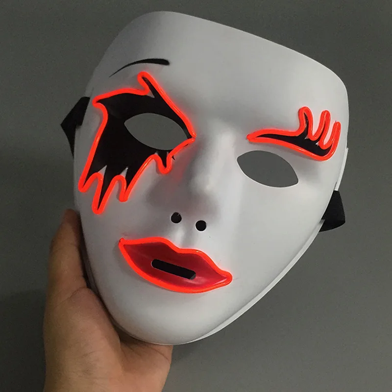 Melbourne Shuffle Rave Tanz Leuchtende Maske Handgezeichnete Gemusterte Leuchtmaske für Jugendliche Coole Halloween Cosplay Performance Requisiten – Detail 17