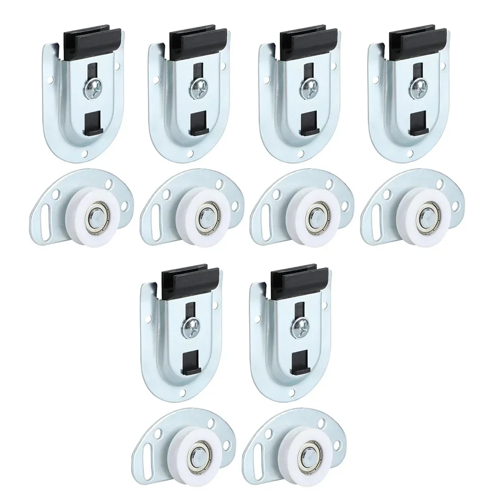 DIY Sliding Closet Door Kit 6 Bottom Rollers 6 Top Brackets 42 Screws Zinc Plated White Finish for Wardrobe Use