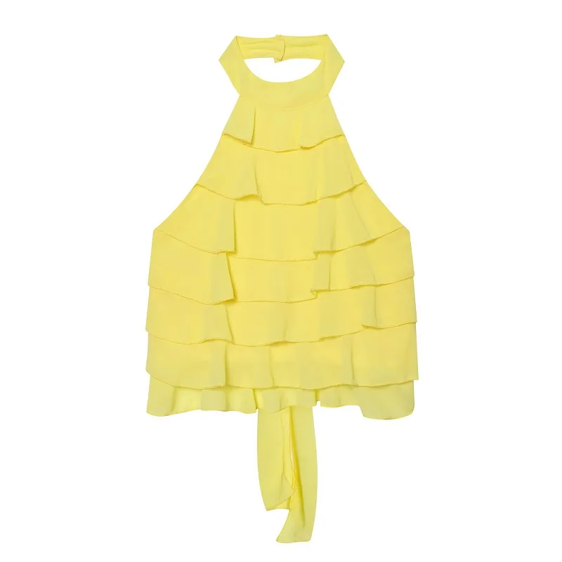 MUJER Rüschen-Neckholder-Top für Damen, schulterfrei, rückenfrei, für den Sommer, ärmellose Oberteile, sexy Camisole, Crop-Top für Damen – Detail 2