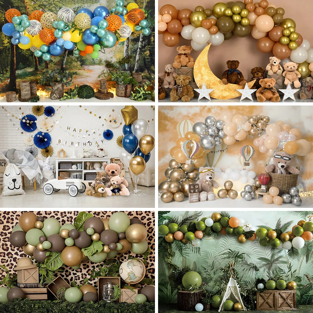 

One Year Old Birthday Photography Backdrop Newborn Baby Boys Girls Birthday Balloons Background Baby Shower Cake Smash Banner