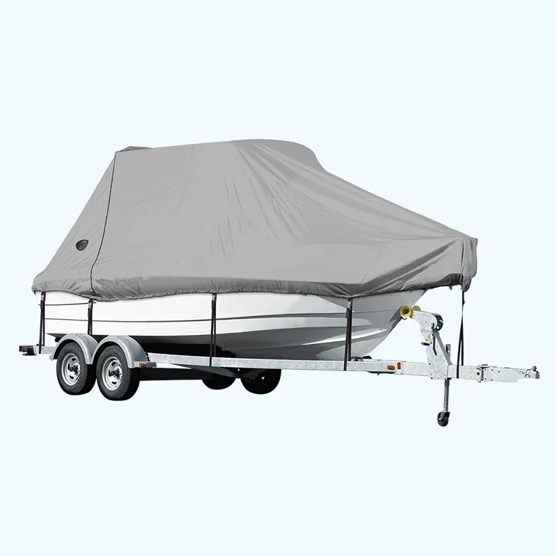 210D Heavy-Duty Oxford Waterproof Boat Cover UV-Resistant Dustproof Gray Fits Speedboat V-Hull Vessels S/M Size DDP