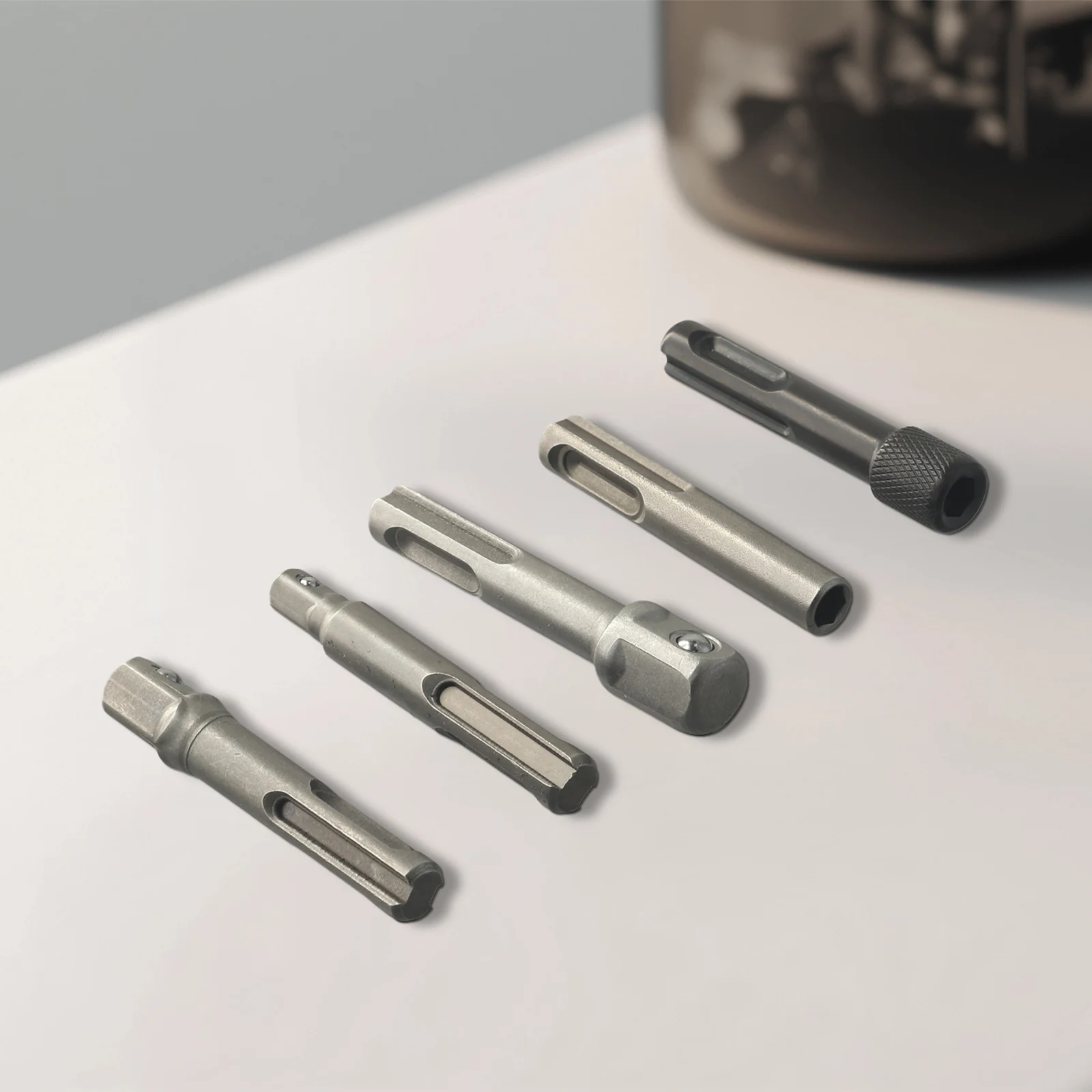 SDS Plus Socket Driver Drill Bit Hex Shank Chuck Adapter  5pcs Set  Spring Loaded Ball Bearing  Securely Holds Sockets