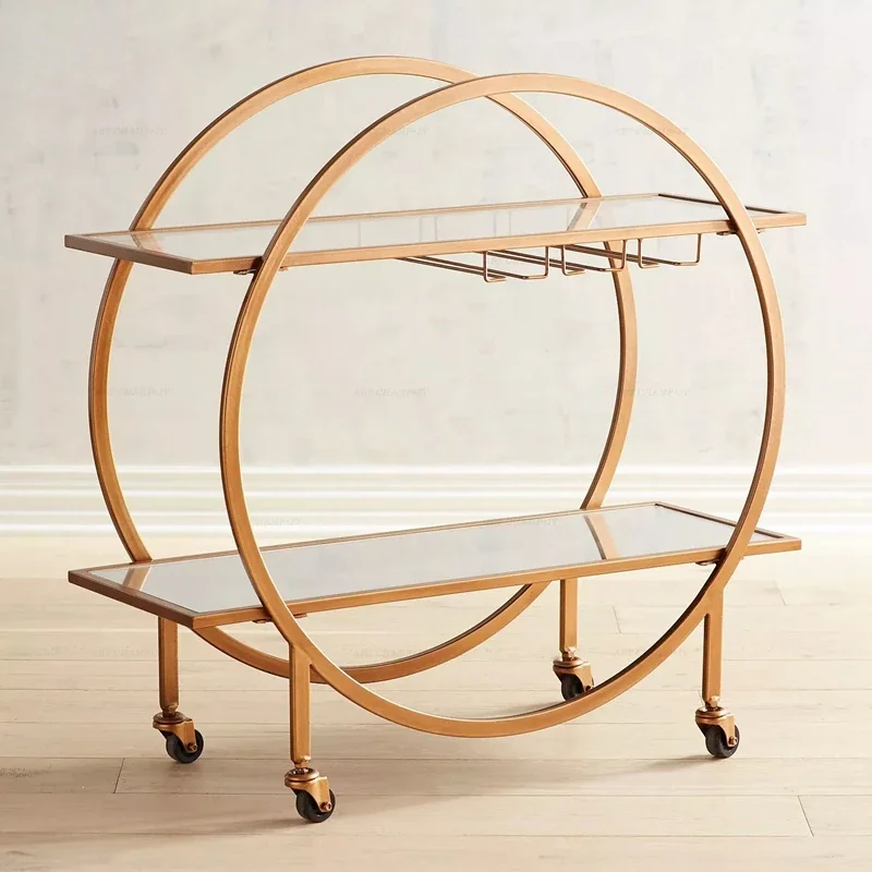 3 Tiers Hotel and Home Furniture Luxury Gold Metal Frame Bar Carts Drink Trolley