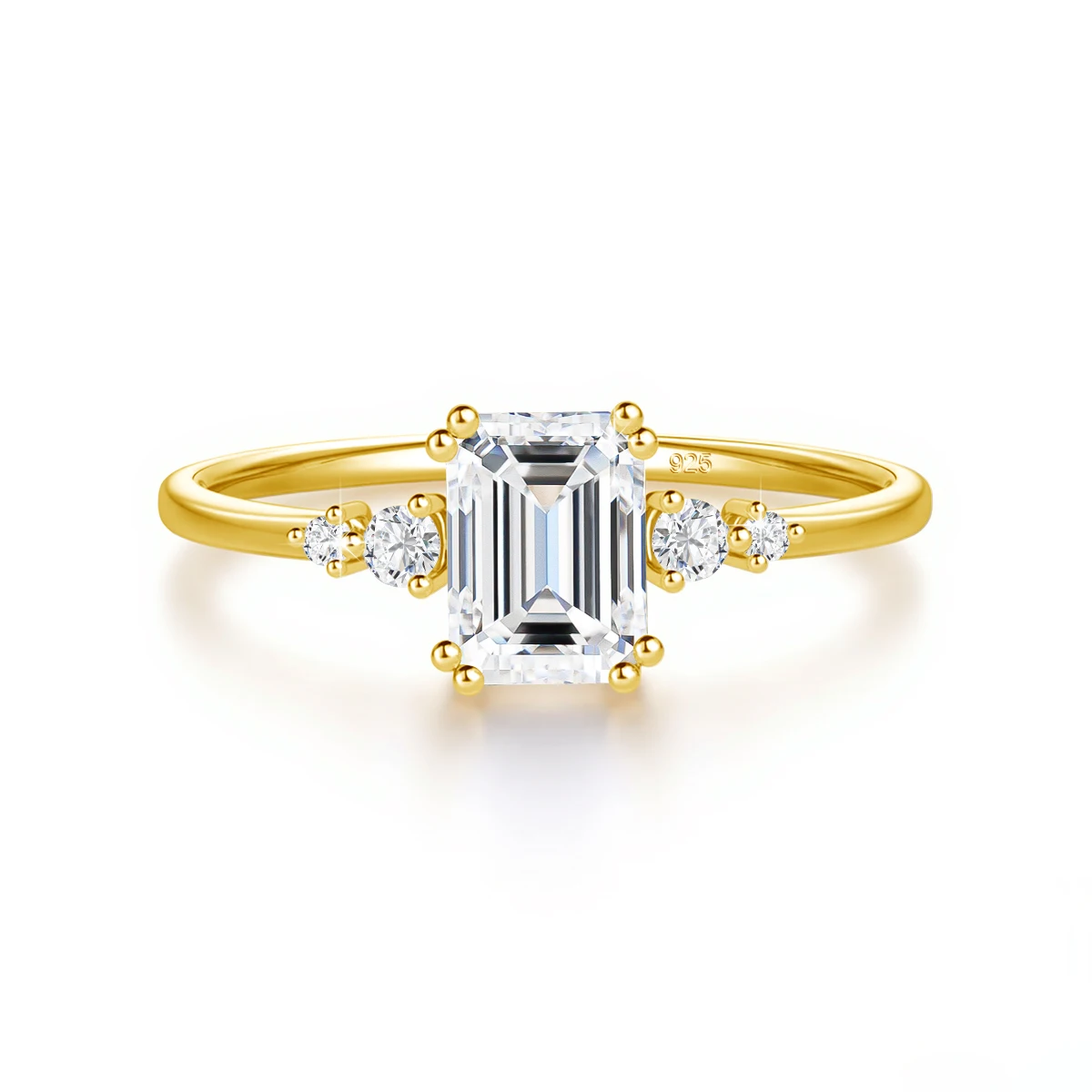 Anillo de moissanita con corte esmeralda de 1 quilate para mujer, de plata de ley 925 con baño de oro, ideal para compromisos, bodas, como regalo o para expresar una promesa. Joyería fina. ﻿