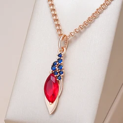Kinel Hot 585 Rose Gold Color Pendant Necklace for Women Fashion Red With Blue Natural Zircon Accessories Daily Fine Jewelry