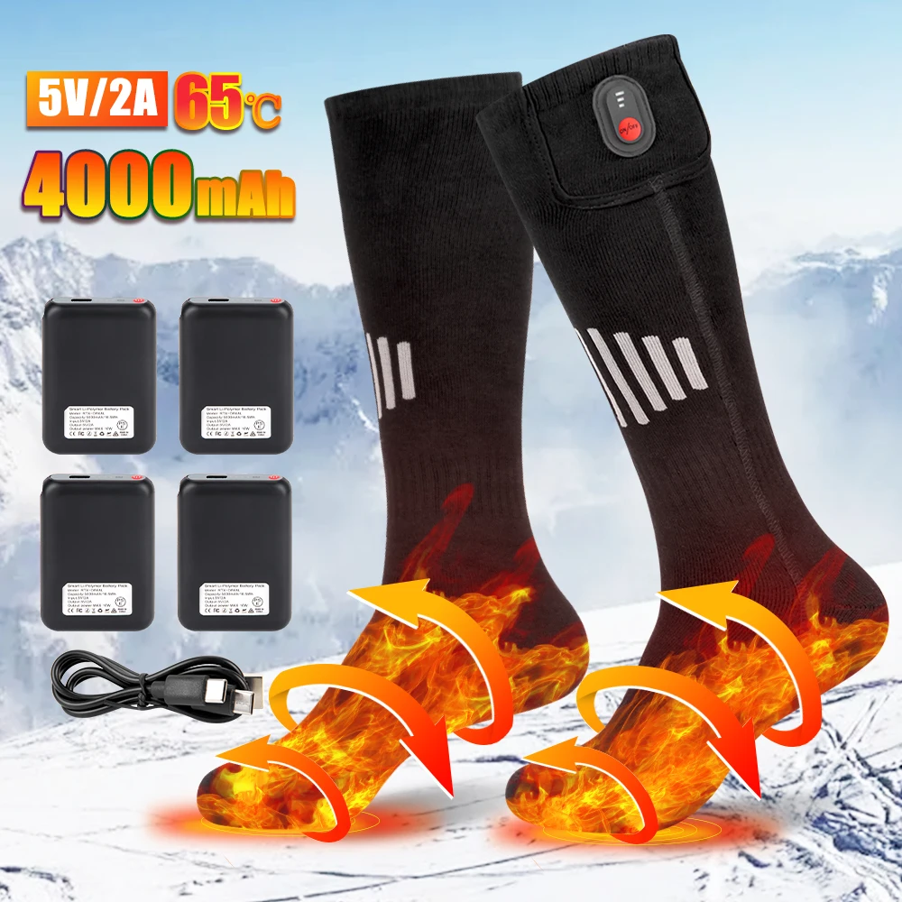 Heated Socks Winter Skiing Socks Rechargeable Warm Heating Socks With Battery Snowmobile Skiing Foot Warmer Camping Cycling