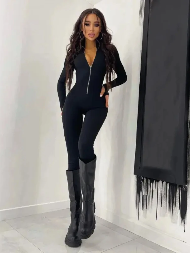 Modieuze sexy slanke casual jumpsuit harajuku esthetische retro effen punk rits jumpsuit y2k streetwear gothic klassieke bodysuit
