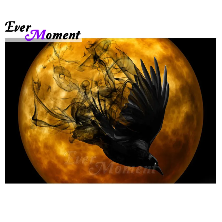 Ever Moment 5D DIY Diamond Painting Black Raven Bird Full Drill Square Diamond Embroidery Halloween Sets Picture  ASF1068