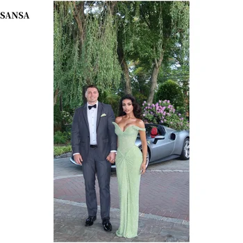 Abiti da ballo con paillettes verde Sansa con spalle scopert...