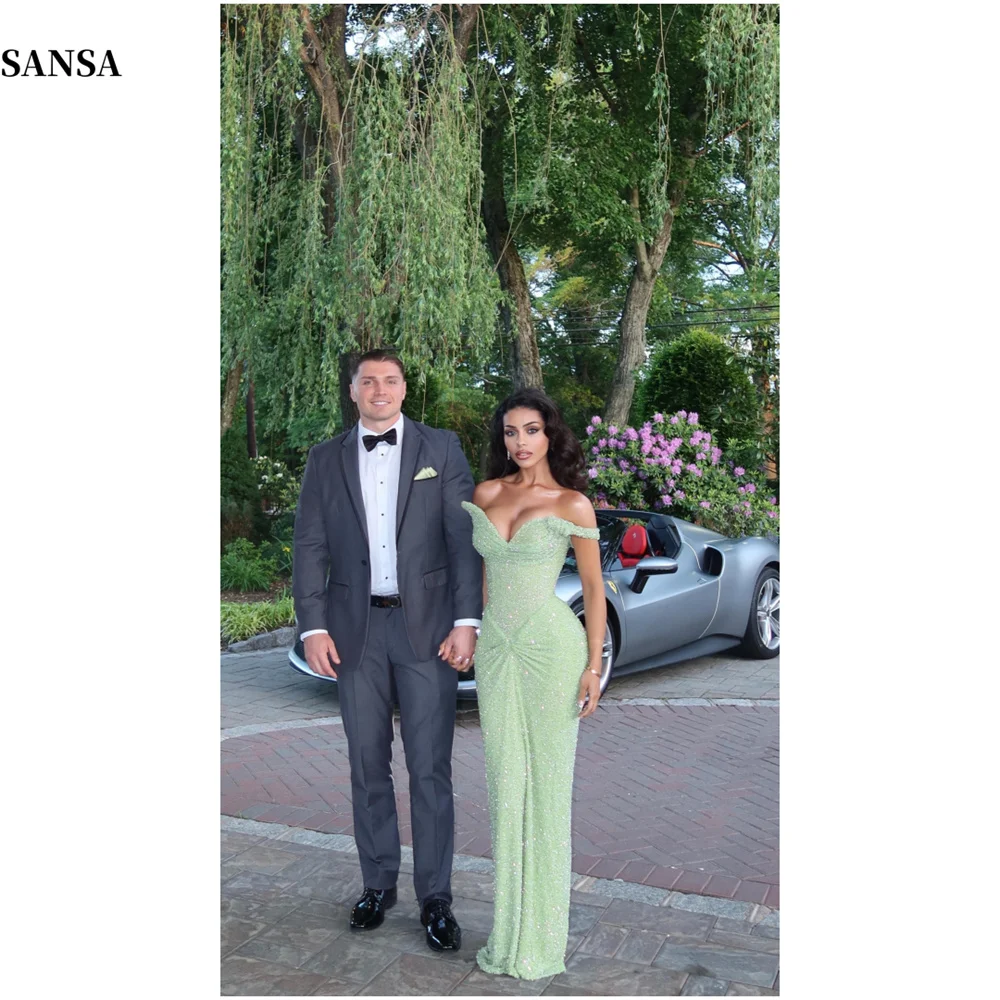 Abiti da ballo con paillettes verde Sansa con spalle scoperte Sirena Squisito personalizzato فAbito da sera con strascico a strascico 2025