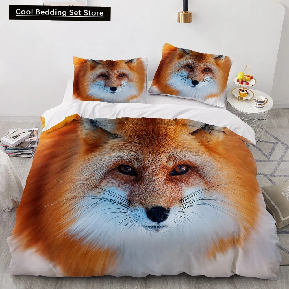 

Animal Fox Bedding Set King Queen Size 3D Lovely Orange Fennec Fox Duvet Cover for Kids Teens Adults Bedroom Decor Quilt Cover