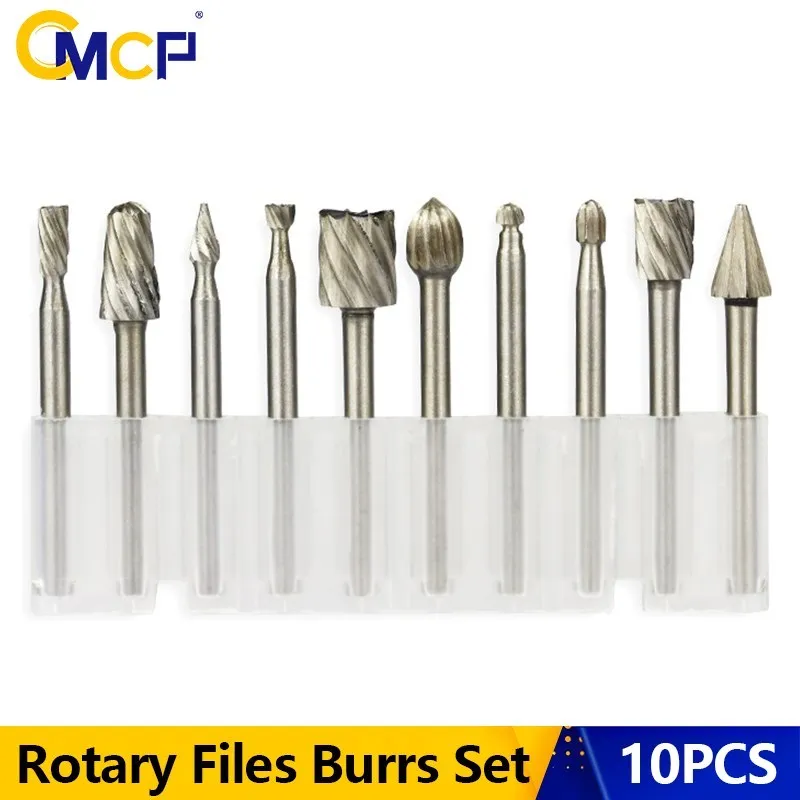 CMCP Titanium Coated Rotary Files Burrs 3mm Shank HSS Router Bit for Wood Carving woodworking Tools