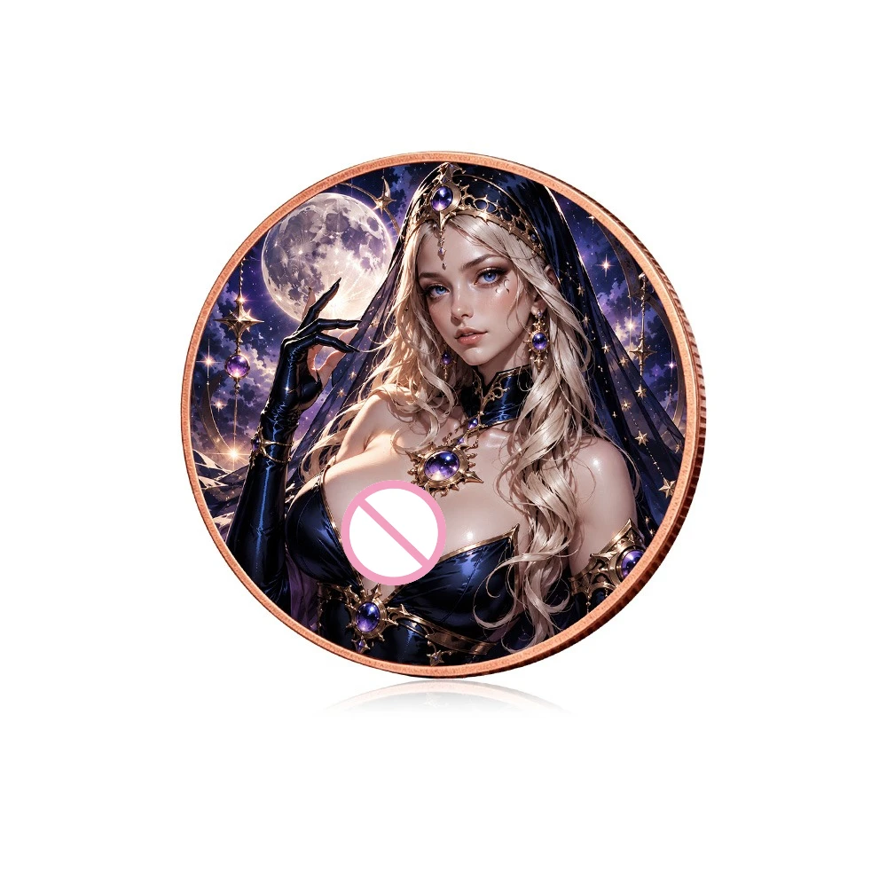 Moon Witch Goddess 1 oz Copper Coin Blonde Sorceress Beauty Pure Coin Gothic Fantasy Collectible Challenge Medal Gift