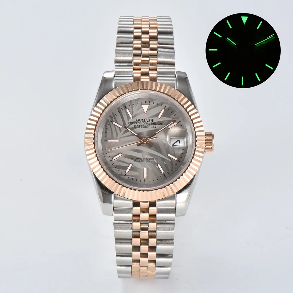 Gli orologi da polso automatici da uomo NH35 da 39 mm con quadrante a foglia di palma e movimento automatico giapponese autentico NH35 possono personalizzare il logo