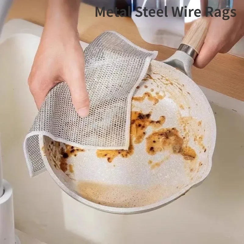 for Dishcloth Rag Cleaning Supplies Useful Things for Kitchen Steel Household Non-stick Metal Towel Dish Use. Wire 3-10pcs Oil