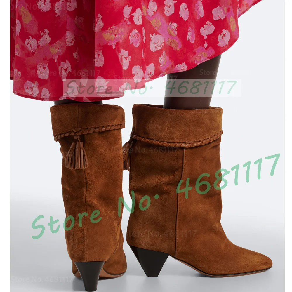 갈색 스웨이드 소재의 뾰족한 앞코와 플리츠 디테일이 돋 - Women'S Shoes Trendy 리뷰 및 가격