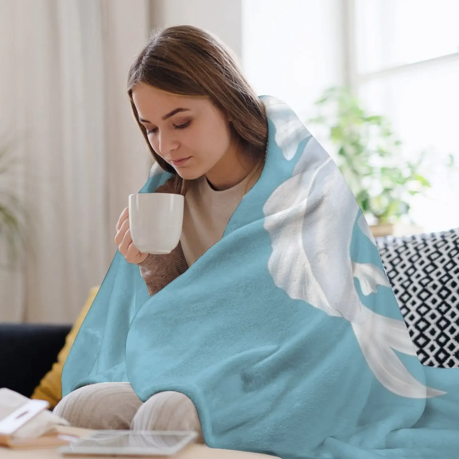 جديد توي ولا يين يانغ كوي في بطانية رمي زرقاء فضفاضة فروي خمر البطانيات الكبيرة الناعمة #3