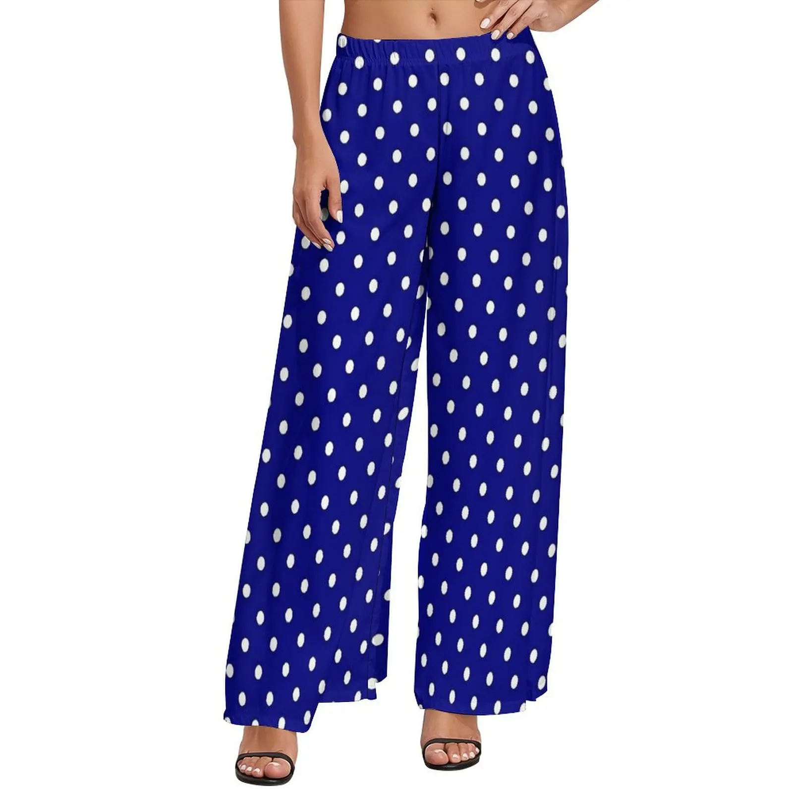 Blue Polka Dots Pants High Waisted Vintage Print Kawaii Trousers Harajuku Custom Wide Leg Pants