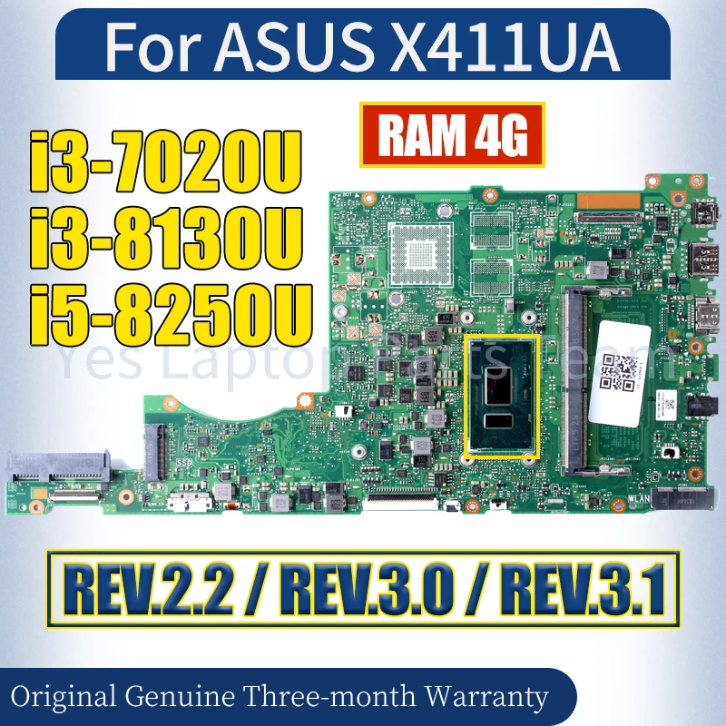 

REV.2.2 REV.3.0 REV.3.1 For ASUS X411UA Laptop Mainboard i3 i5 7/8th Gen RAM 4G 60NB0GF0-MB1800 Notebook Motherboard Tested