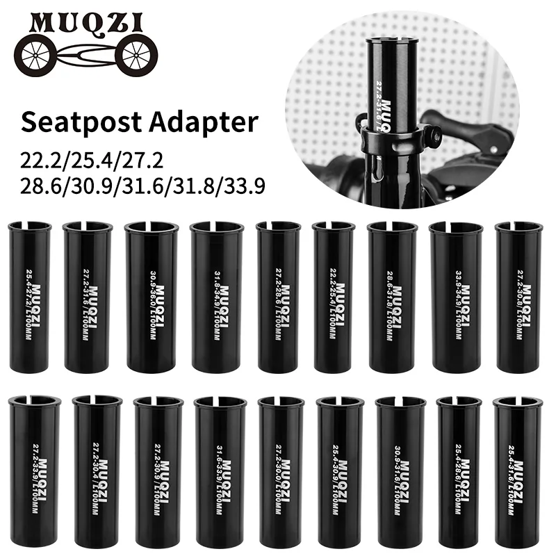 MUQZI Seatpost Adapter Bike 100mm Long Seat Post Tube Shim 22.2 25.4 27.2 28.6 30.6 30.9 31.6 to 30.4 30.8 30.9 31.8 33.9 36mm