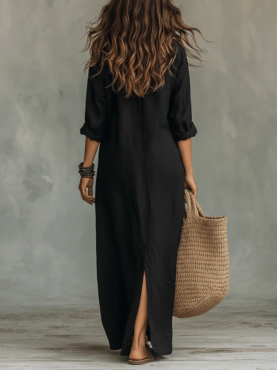 Multifunctional Dress Monochrome Minimalist Collared Dress Front-Opening Slit Flattering Dress Summer Beach Holiday Dresses