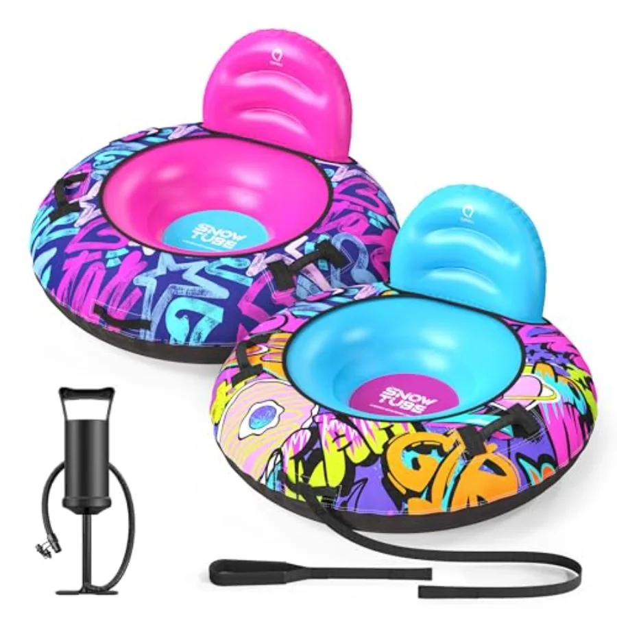 

44" Snow Tube with Backrest 2 Pack Heavy Duty Inflatable Sled 500 lbs Ccity with Cover Handles and Tow Rope Snow Tubing Sleds f