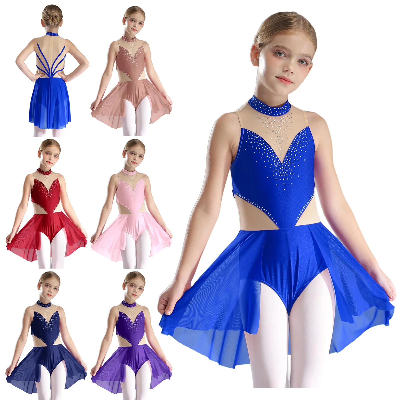 Costume de Ballet AqLeotard avec Strass pour Enfants, brevLyrique, Patinage Artistique, Performance sur Scène, Bol