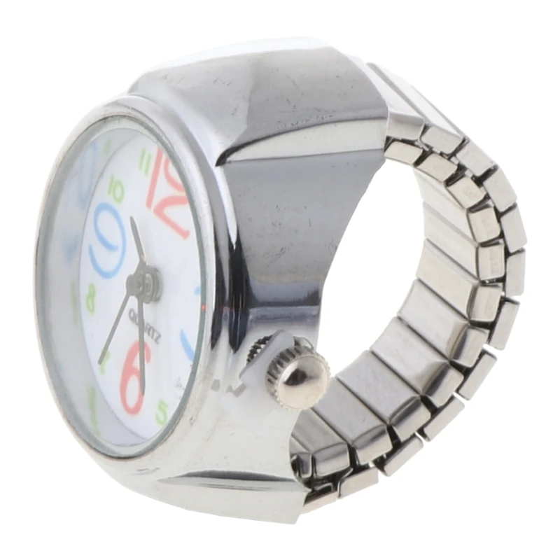 Movement Finger Ring Watch Dial Round Arabic Stainless Steel