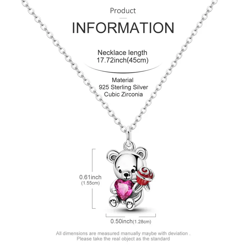 925 Sterling Silver Valentine's Day Confession Bear Necklace Symbols for Women Jewellery Birthday Gift