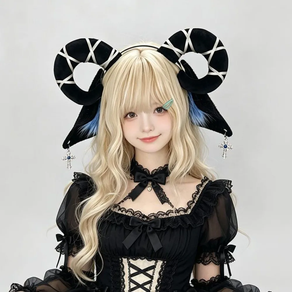 Furry Cute Devil Goat Horn Headband Soft Sheep Ears Hair Band Black Creative Cosplay Headwear Goat Year Costume