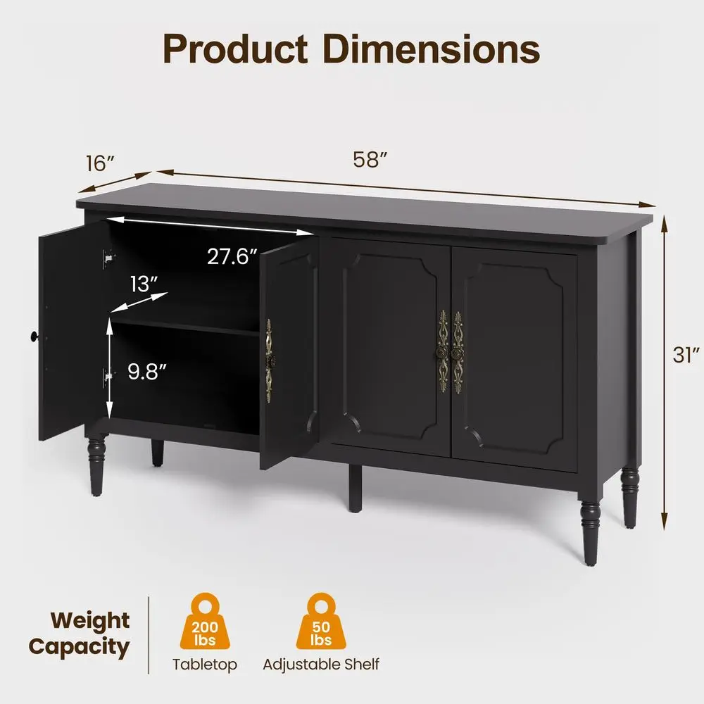 

Тумба-буфет в стиле середины века, 58 дюймов, деревянный, с 4 дверцами, для прихожей, медиа-тумба, шкаф для хранения, L-образная
